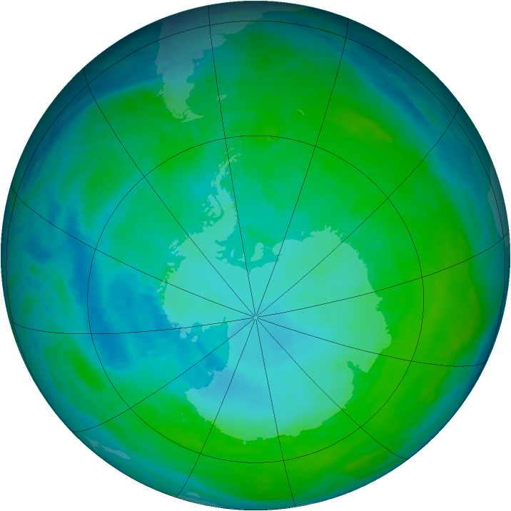 Antarctic ozone map for 20 January 1993